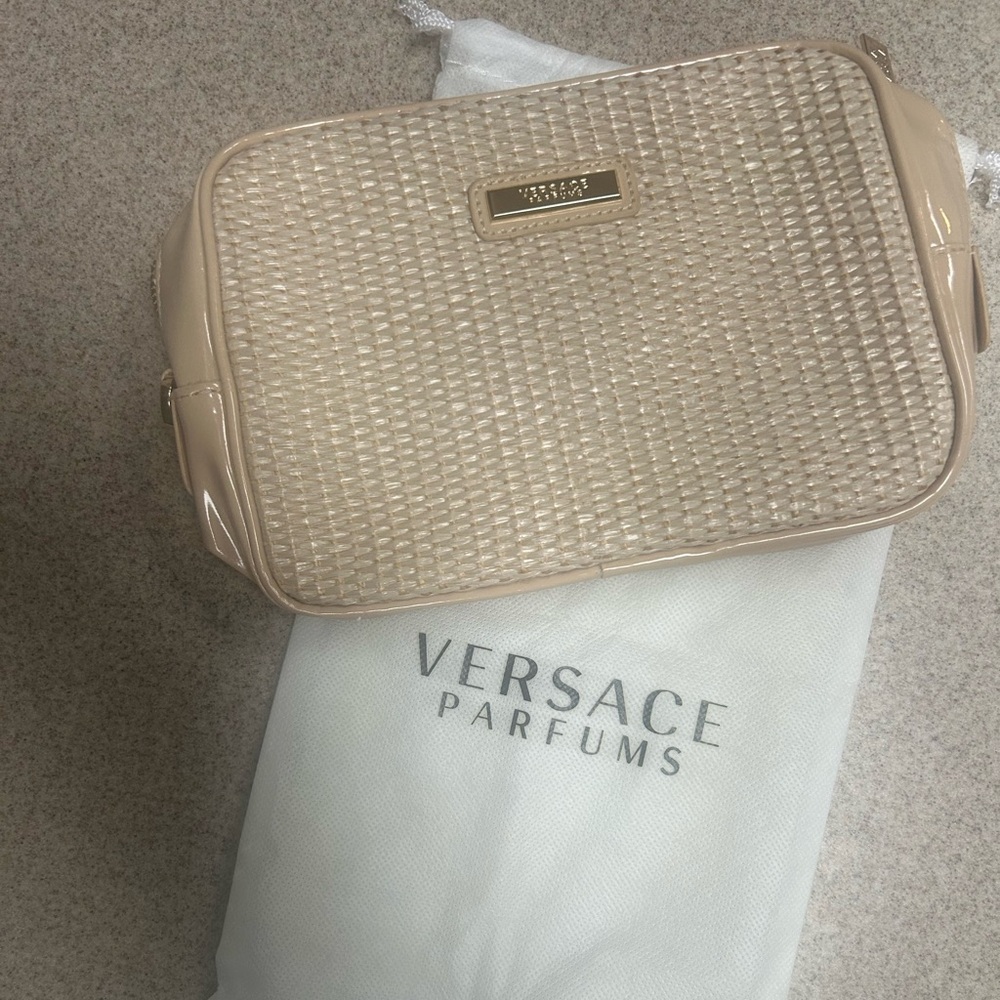 Versace Cream Woven Cosmetic Bag
